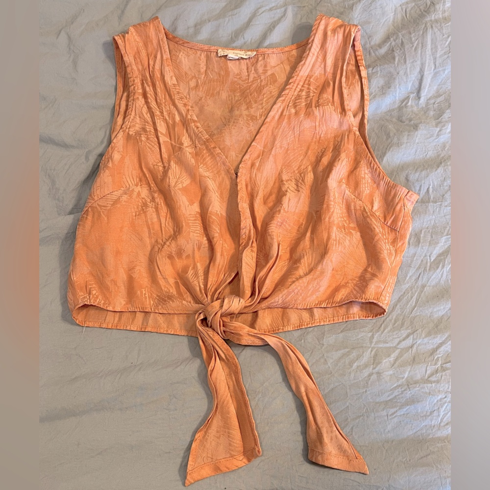 Coral Sleeveless Tie Front Crop Top Medium